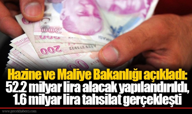 Hazine ve Maliye Bakanlığı açıkladı: 52.2 milyar lira alacak yapılandırıldı, 1.6 milyar lira tahsilat gerçekleşti