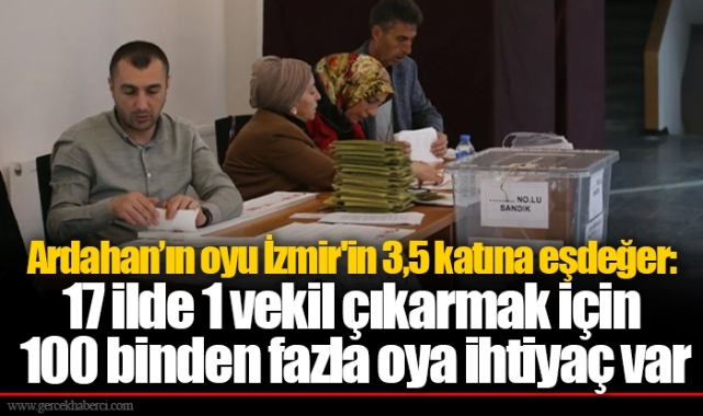 Ardahan’ın oyu İzmir'in 3,5 katına eşdeğer: 17 ilde 1 vekil çıkarmak için 100 binden fazla oya ihtiyaç var