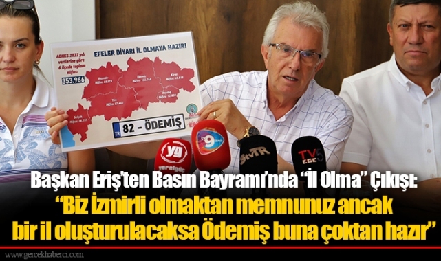 Başkan Eriş’ten Basın Bayramı’nda “İl Olma” Çıkışı: “Biz İzmirli olmaktan memnunuz ancak bir il oluşturulacaksa Ödemiş buna çoktan hazır”