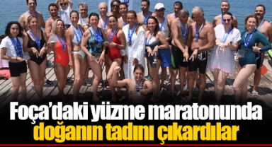 Foça’daki yüzme maratonunda doğanın tadını çıkardılar