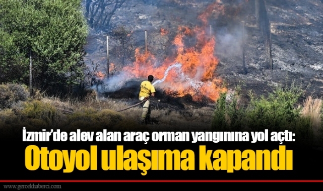 İzmir’de alev alan araç orman yangınına yol açtı: Otoyol ulaşıma kapandı