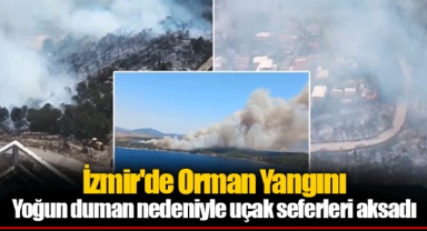 İzmir'de Orman Yangını... Yoğun duman nedeniyle uçak seferleri aksadı