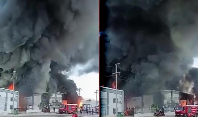 Kara dumanlar Denizli semalarını kapladı! Geri dönüşüm tesisindeki yangın kontrol altına alındı