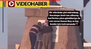 Duygulandıran anlar... Çift, elleriyle Kocatepe Anıtı'nı yeniledi