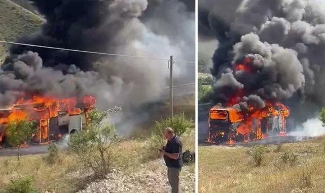 Yolcu otobüsü alev topuna döndü! Şoför yolcuları son anda tahliye etti