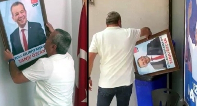 Tanju Özcan’ın partideki fotoğrafını çöpe attılar