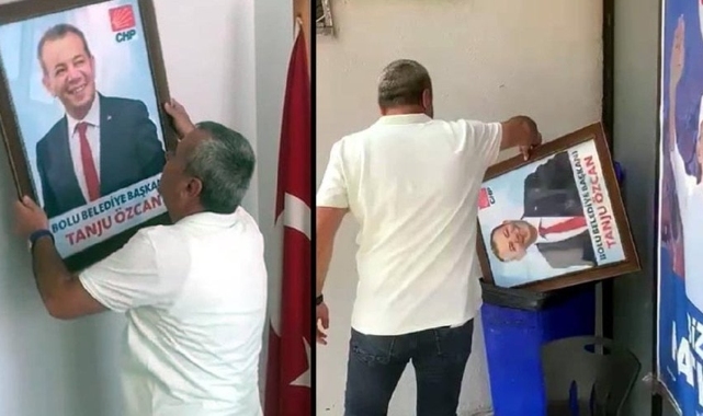 Tanju Özcan’ın partideki fotoğrafını çöpe attılar