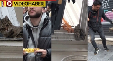 İstiklal Caddesi'nde film gibi kedi kurtarma operasyonu