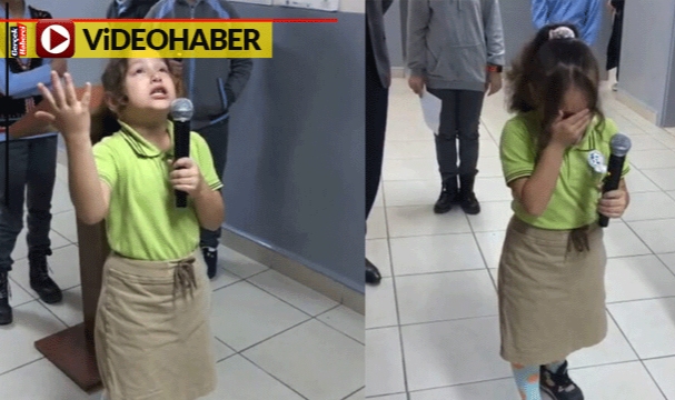 Küçük öğrenci, &quot;Atatürk&quot; şiirini gözyaşlarıyla okudu