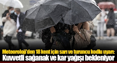 Meteoroloji'den 18 kent için sarı ve turuncu kodlu uyarı: Kuvvetli sağanak ve kar yağışı bekleniyor