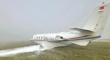 Diyarbakır'da özel jet iniş esnasında pistten çıktı