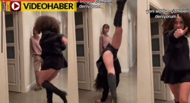 İnce topuklu çizmeleri denedi... O kadın önce kolbastı oynadı, sonra perende attı