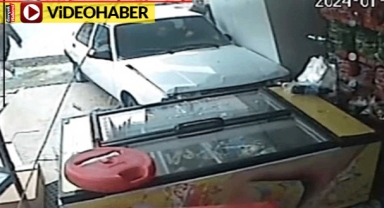 Acemi kadın sürücü bakkala böyle daldı