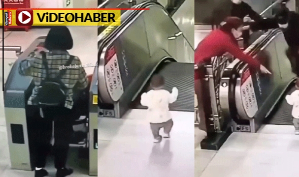 Annesini beklemeden yürüyen merdivene koştu, güvenlik son anda böyle kurtardı