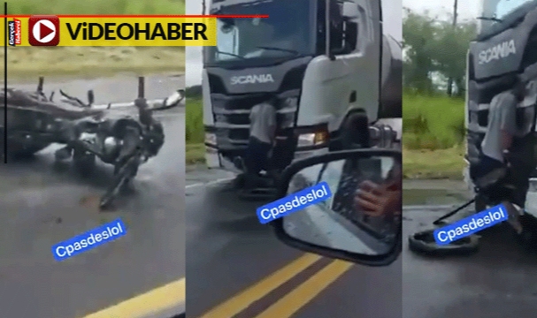 Böyle kaza görülmedi... Motosikletlinin başı TIR'a sıkıştı