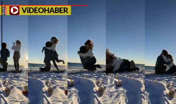 Evlilik teklifi aldı, sevinçten sevgilisinin kucağına atlayarak düşürdü