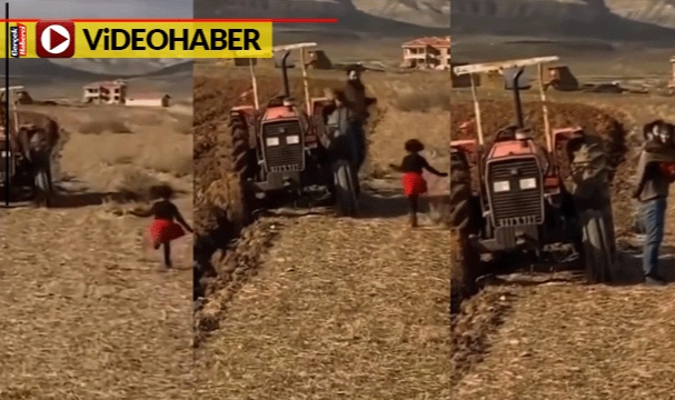Kızının kendisine koştuğunu gördü, o baba traktörden inip sarılarak dans etti