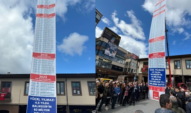 Balıkesir'de CHP İl Başkanlığı, AKP'li Belediye Başkanının sattığı arazileri 20 metrelik pankartla sergiledi