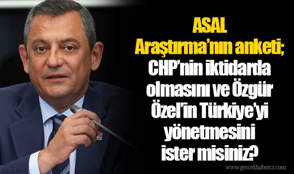 ASAL Araştırma’nın anketi; CHP’nin iktidarda olmasını ve Özgür Özel’in Türkiye’yi yönetmesini ister misiniz?