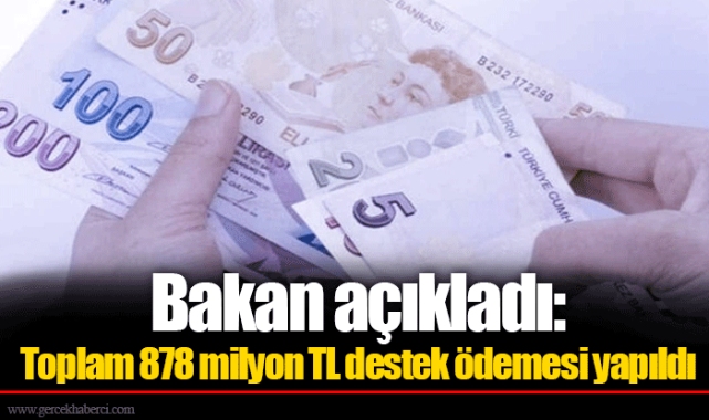 Bakan açıkladı: Toplam 878 milyon TL destek ödemesi yapıldı