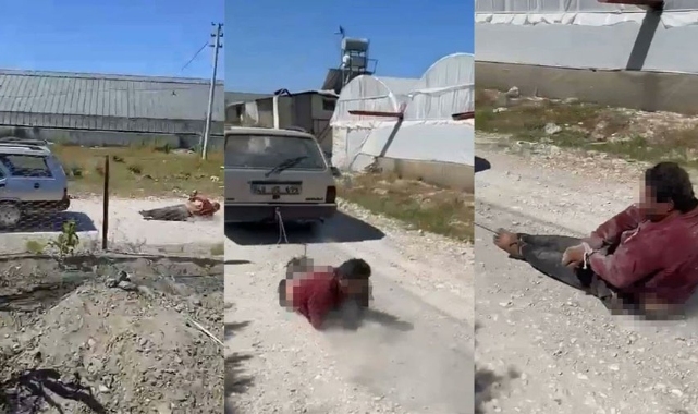 Komşusunu halatla otomobilin arkasına bağlayıp sürükleyen kişi gözaltına alındı