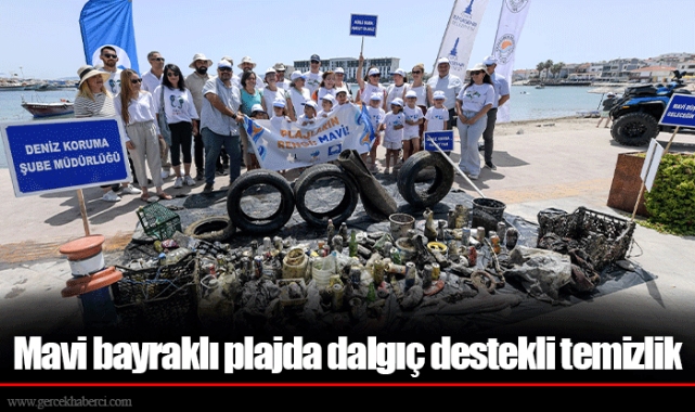 Mavi bayraklı plajda dalgıç destekli temizlik