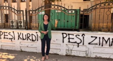 DEM Parti'li vekil, valiliğin duvarına Kürtçe yazılama yaptı