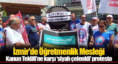 İzmir'de Öğretmenlik Mesleği Kanun Teklifi’ne karşı ‘siyah çelenkli’ protesto