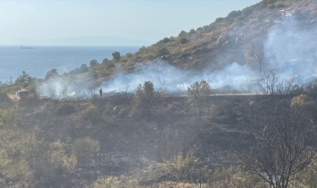 İzmir'de otomobilde çıkıp makilik alana sıçrayan yangın kontrol altında