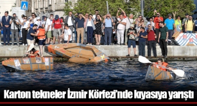 Karton tekneler İzmir Körfezi’nde kıyasıya yarıştı