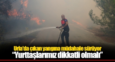 Urla'da çıkan yangına müdahale sürüyor