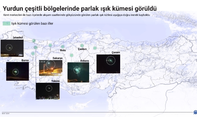 Yurdun çeşitli bölgelerinde parlak ışık kümesi görüldü