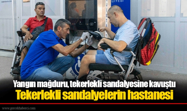 Yangın mağduru, tekerlekli sandalyesine kavuştu