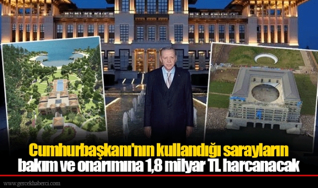 Cumhurbaşkanı'nın kullandığı sarayların bakım ve onarımına 1,8 milyar TL harcanacak