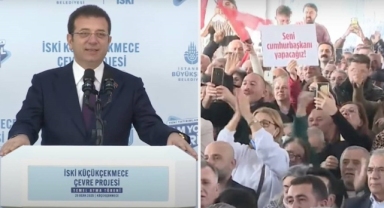 'Cumhurbaşkanı İmamoğlu': İBB Başkanı kürsüye çıktı, slogan yağmuru başladı