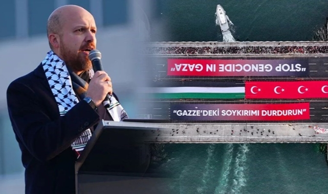 Galata Köprüsü'nde 'Gazze' mitingi… Bilal Erdoğan konuşma yaptı: 'Gazze'ye, Filistin'e, Suriye'ye sesleniyorum'
