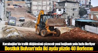 Karabağlar’da trafik düğümünü çözecek yeni bağlantı yolu hızla ilerliyor