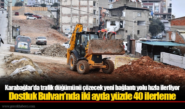 Karabağlar’da trafik düğümünü çözecek yeni bağlantı yolu hızla ilerliyor