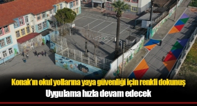 Konak’ın okul yollarına yaya güvenliği için renkli dokunuş