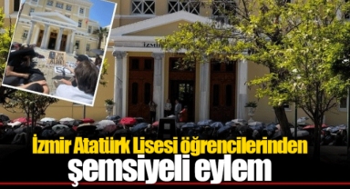 İzmir Atatürk Lisesi öğrencilerinden şemsiyeli eylem