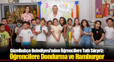 Güzelbahçe Belediyesi’nden Öğrencilere Tatlı Sürpriz: Öğrencilere Dondurma ve Hamburger