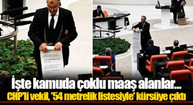 İşte kamuda çoklu maaş alanlar... CHP'li vekil, '54 metrelik listesiyle' kürsüye çıktı