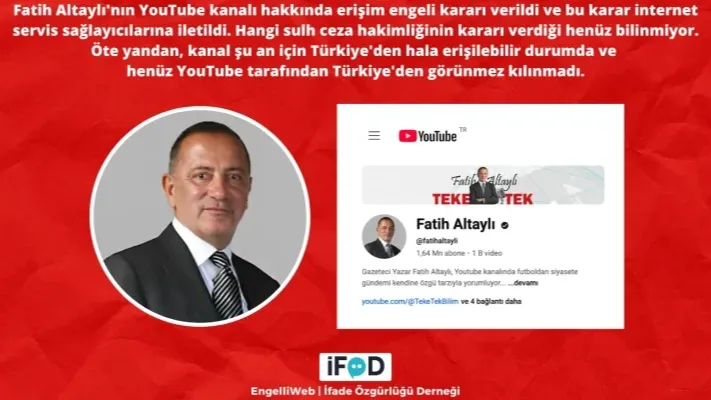 Fatih Altaylı'nın YouTube kanalına erişim engeli kararı