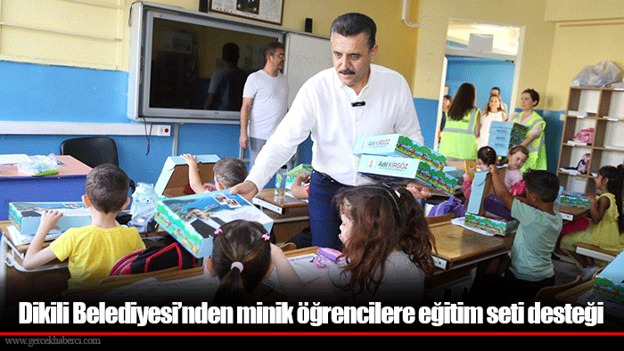 Dikili Belediyesi’nden minik öğrencilere eğitim seti desteği