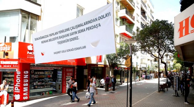 Alsancak esnafından teşekkür pankartı