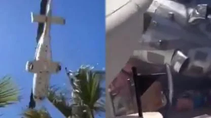 Plajda şok görüntüler ortaya çıktı: Üstlerine helikopter düştü