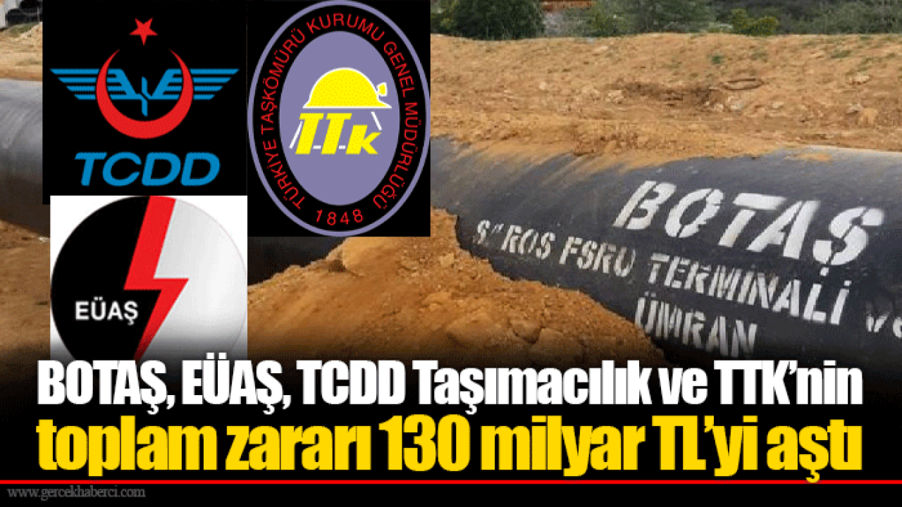 BOTAŞ, EÜAŞ, TCDD Taşımacılık ve TTK’nin toplam zararı 130 milyar TL’yi aştı