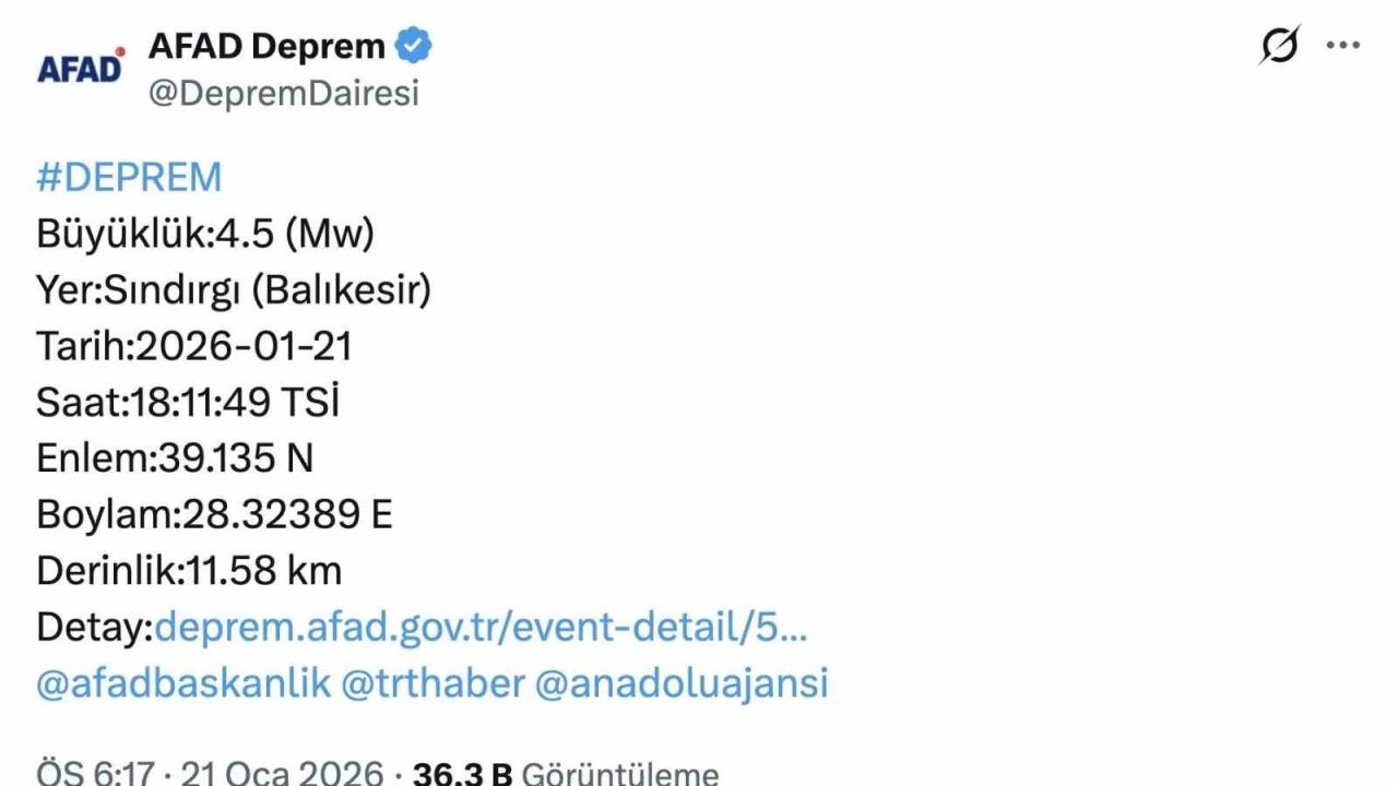 Sındırgı’daki 4.5’lik deprem Bursa’da da hissedildi