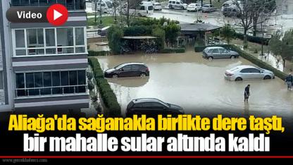 Aliağa'da sağanakla birlikte dere taştı, bir mahalle sular altında kaldı