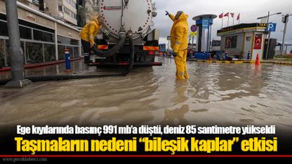 Ege kıyılarında basınç 991 mb’a düştü, deniz 85 santimetre yükseldi  Taşmaların nedeni “bileşik kaplar” etkisi